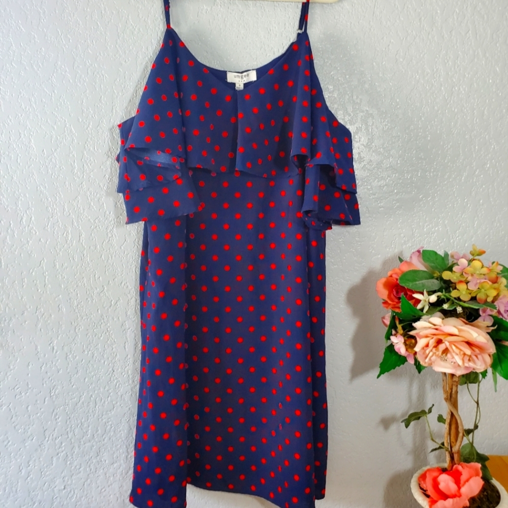 NWT Umgee blue dress with red Polka-dots, Size S